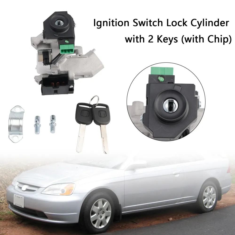 2001-2005 Honda Civic 1.7L GX Sedan 1668cc L4 CNG Ignition Switch Lock Cylinder med 2 nøkler (med chip)