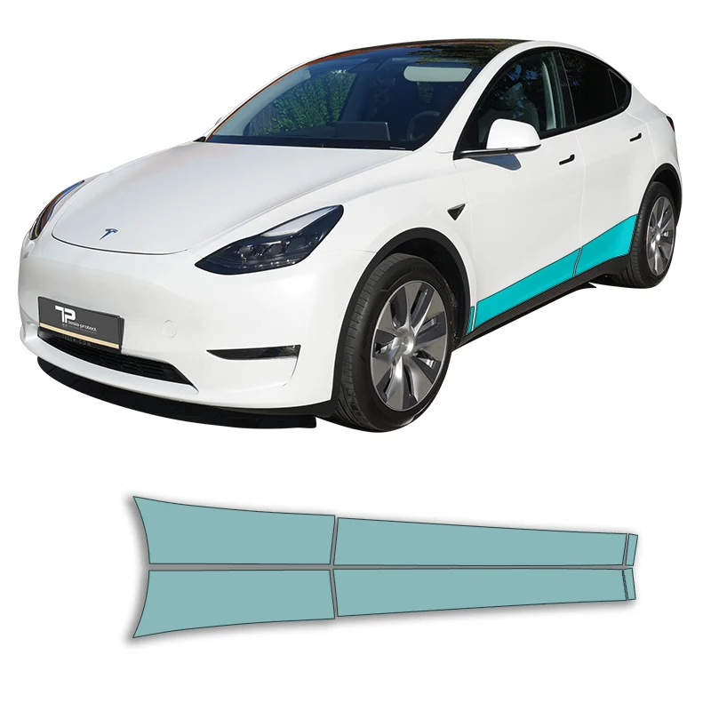 Tesla Model Y beskyttelsesfilm - sideskjørt - 6-delt sett - PPF malingsbeskyttelsesfilm Tesla Protect
