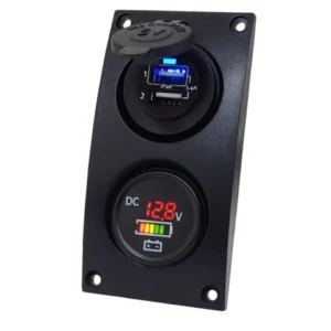 Talamex, buet bryterpanel med dobbel USB og digital voltmeter/batteriindikator, IP66 (1 stk.)