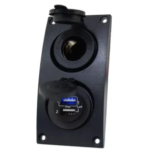 Talamex, Buet bryterpanel-tillegg med 12V-kontakt og dobbel USB, 20A/12V - 3,4A (1 x 2,4A og 1 x 1A), IP66