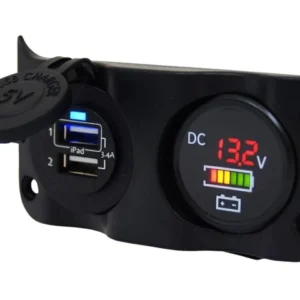 Talamex, Switchpanel-tillegg med dobbel USB, digital voltmeter og batteriindikator, IP66, 12-24V