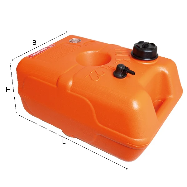 Nuova Rade, Drivstofftank 12L, RINA godkjent, HDPE, Ø 8 mm slangekobling med filter, 410 mm x 260 mm x 195 mm