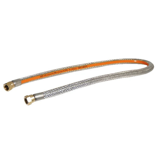 Gasslange med stålinnsats 1,0m, 1/4" omkrets, 8 mm - venstre tråd
