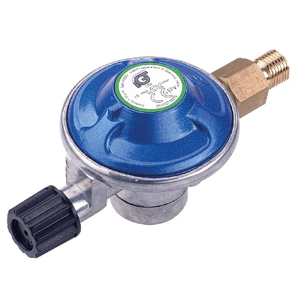 IGT, Gassregulator engangsgassbokser m/gjenge 7/16", 30 mbar, 1/4" V, Marine godkjent EN16129-DM