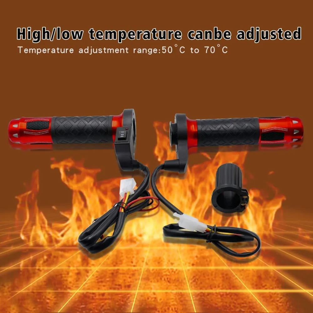 2X 7/8" 22 mm 12 V elektrisk oppvarmet håndtak, rødt motorsykkel