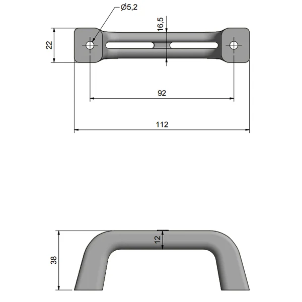 Roca, plasthåndtak svart 112 mm, 92 mm hullstørrelse, 22 mm bredde, 39 mm høyde