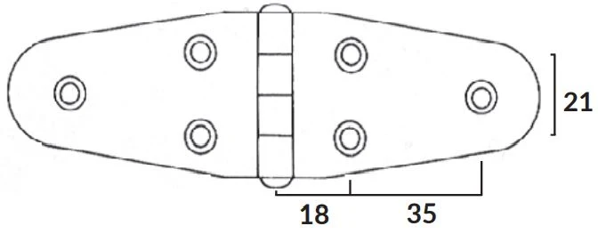 1852, hengsel RF, AISI 316, 136 x 39 mm