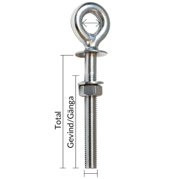 1852, Øyebolt stor Ø12mm 6x59mm, AISI 316, Bruddstyrke 1500 kg