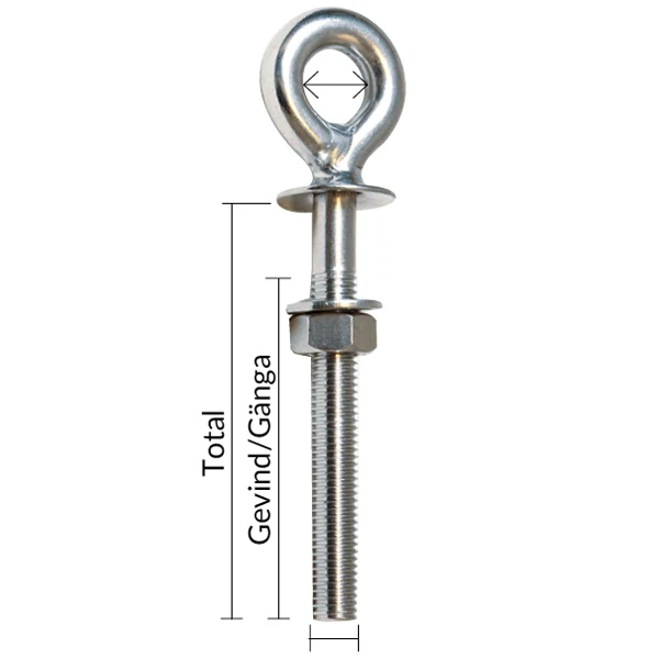 1852, Øyebolt stor Ø12mm 6x59mm, AISI 316, Bruddstyrke 1500 kg