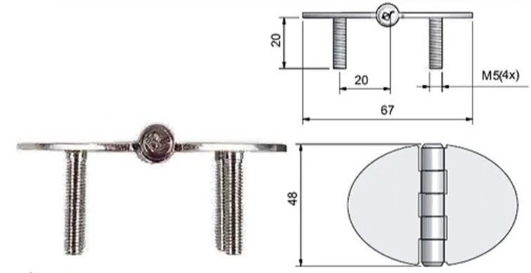 Roca, Hengselellipse AISI 316 med faste M5-skruer, 67x48mm