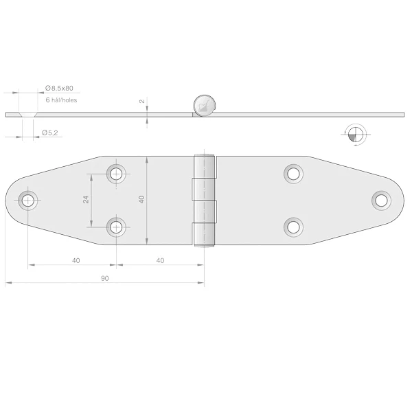 Roca, Hinge RF, 180x40mm, Rustfritt stål AISI 304