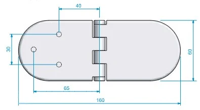 Roca, Hinge RF m/faste M6 skruer 60x160mm, revers, AISI 316