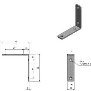 Roca, Vinkelbrakett 70x70x18mm AISI 304 skrue 4,1mm RF304