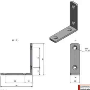 Roca, Vinkelbrakett AISI 304, 50x50x15mm, skrue 3,6mm, RF304