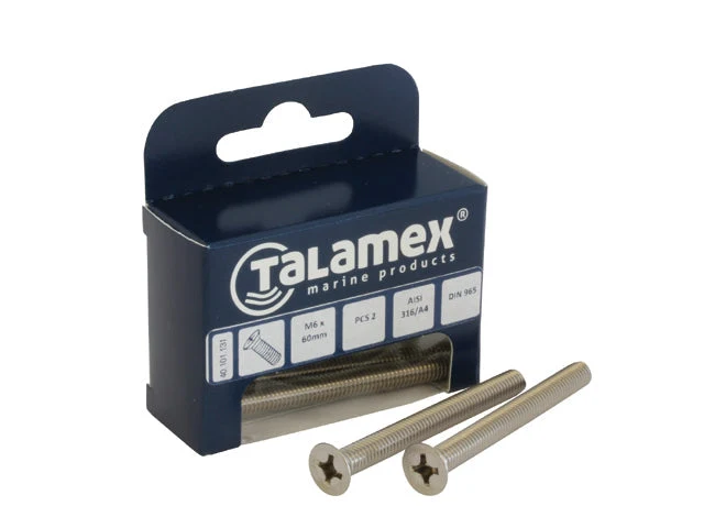 Talamex, Flad Skrue AISI 316, Philipskrue 589081 – Størrelse: M4x30, 6 Stk
