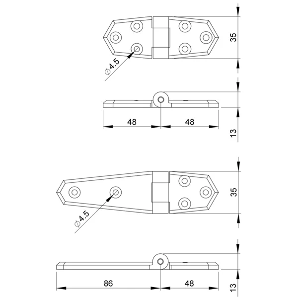 Trudesign, Hengsel kort svart 96x35mm (2 stk.)