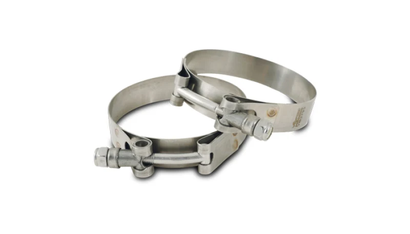 Vibrant Stainless Steel T-Bolt Clamps - Clamp Range 1.38in-1.57in (2 Pack)
