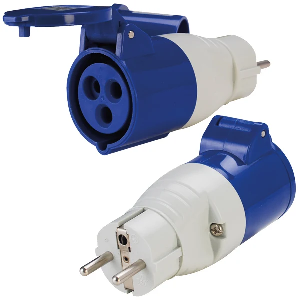 CEE adapter Schuko hanne / hunn med sprutsikkert deksel, 220V