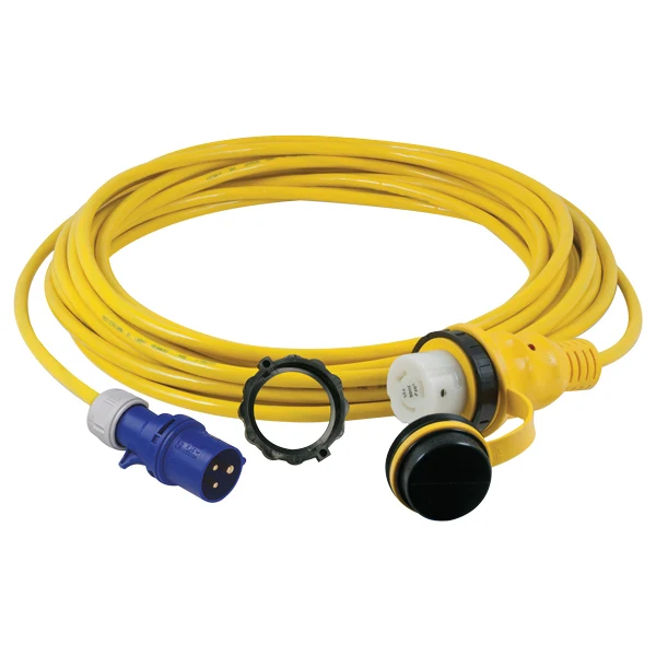 Marinco, landstrømkabel 32 Amp, 15m, gul, 230 V med LED-indikator og Easy Lock-kontakt
