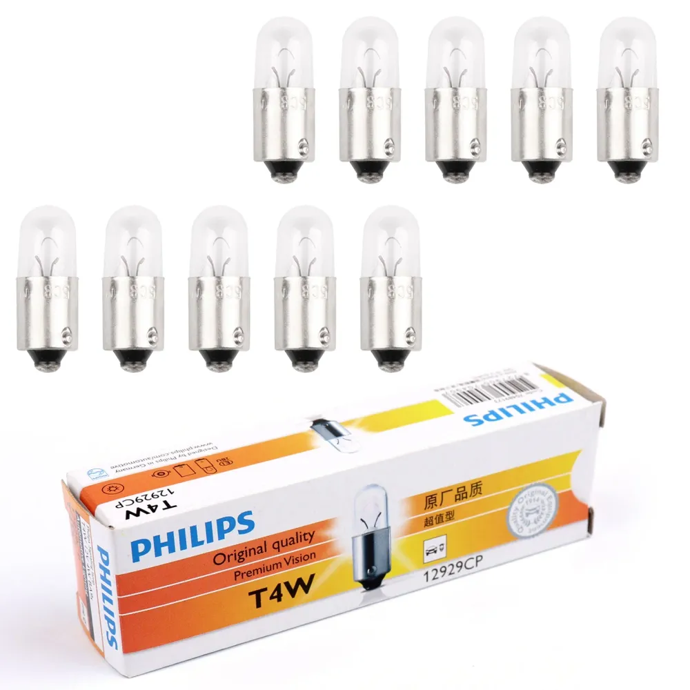 10pcs Ekte Philips 12929 12V 4W T4W BA9S Premium Signalering Lampepærer Generisk