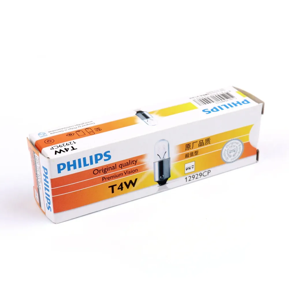 10pcs Ekte Philips 12929 12V 4W T4W BA9S Premium Signalering Lampepærer Generisk