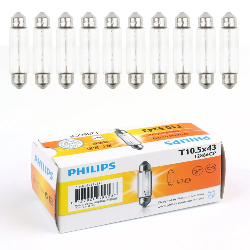 10PCS Philips 12866 12V10W C10W Fest T10.5 43 SV8.5 Premium signallampe generisk