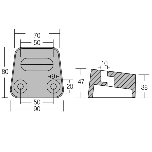 1852, S Drive sinkanode Volvo 3854130, 80 mm x 38/47 mm x 90 mm, 1,04 kg