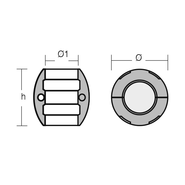 1852, sinkakselanode 28mm, 2/4 hull, Ø28mm, H56mm, Ø58mm