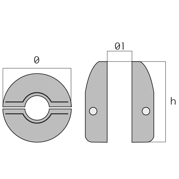 1852, sinkakselanode 70/35mm, 2 hull, 1,23 kg, Ø 70mm, Ø1 35mm
