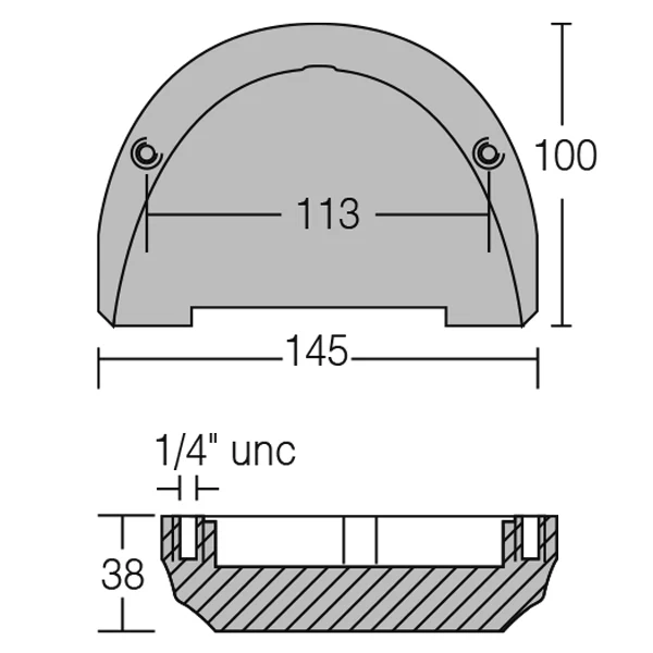 1852, Sinkanode Volvo SX drive 3855411, Bredde: 145mm, Dybde: 100mm, Hullavstand: 113mm, Høyde: 38mm, Vekt: 0,85kg