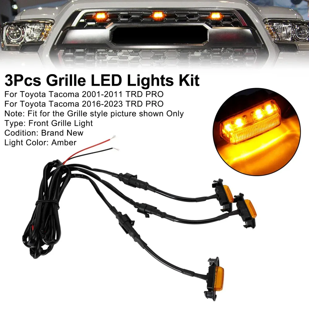 2001-2011 2016-2023 Toyota Tacoma TRD Pro 3PCS Front Bumper Hood Grille LED-lys