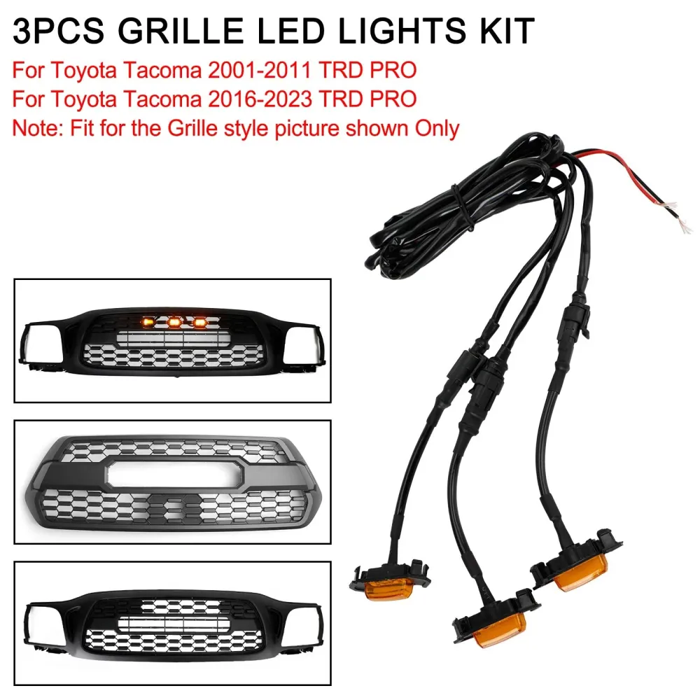 2001-2011 2016-2023 Toyota Tacoma TRD Pro 3PCS Front Bumper Hood Grille LED-lys