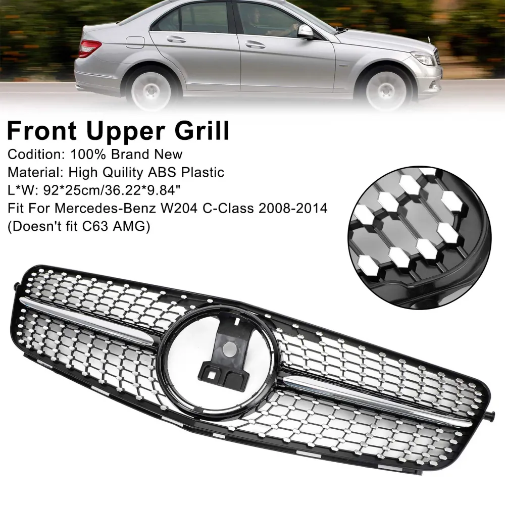 2008–2014 Benz C-klasse (W204C180 C200 C250 C350 Frontgrill Grill Sort Krom Generisk
