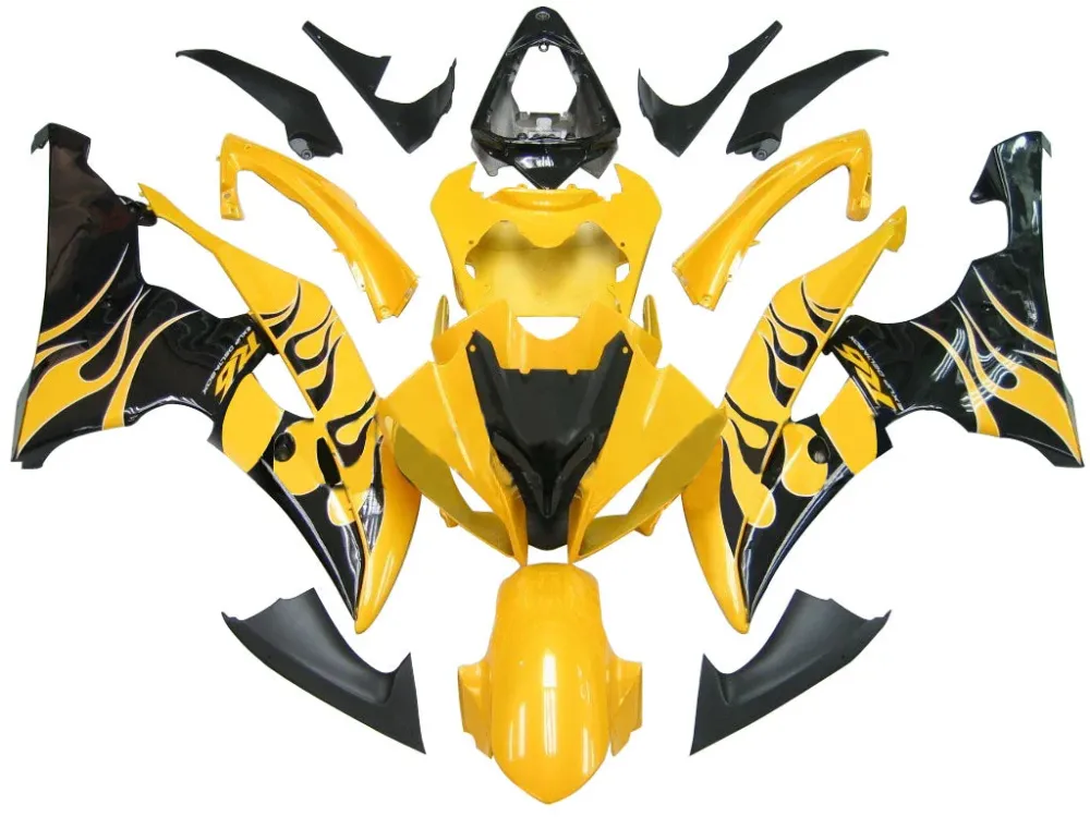 2008-2016 Yamaha YZF-R6 kåper gul & Black Flame R6 Racing Generisk