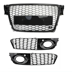 2009–2012 Audi A4 B8 RS4-stil honeycomb-sportsgrill med sekskantet netting & Blank svart bikakemasket tåkelys med åpen ven...