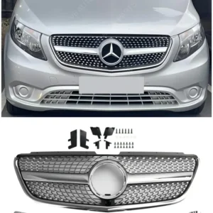 2015 2016 2017 2018 2019 Vito W447 Mercedes GT Style Diamond støtfangergrill foran