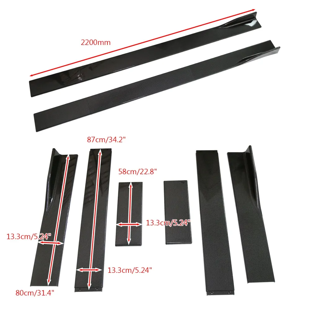 86.6" Universelle sideskjørtforlengere Rocker Panel Splitters Leppe Karbonfiberutseende Generisk