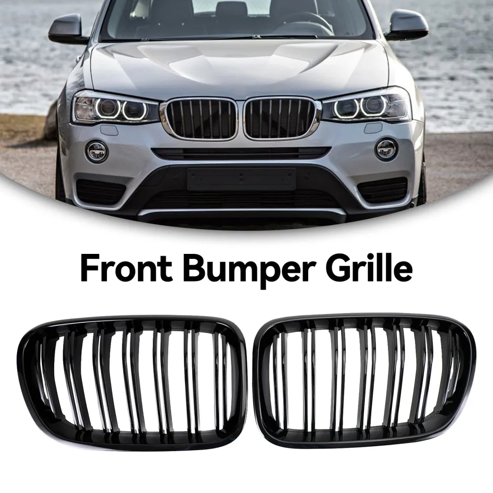 BMW X3 F25 2011-2014 Dual Line Gloss Black Front Bumper Kidney Grille Grill