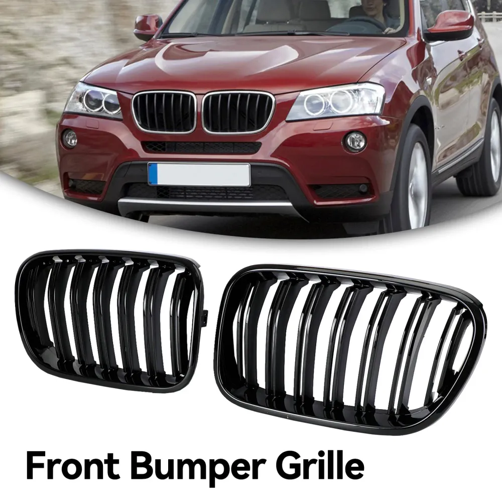 BMW X3 F25 2011-2014 Dual Line Gloss Black Front Bumper Kidney Grille Grill