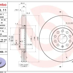 Brembo 21-22 Lexus ES250/19-22 Lexus ES300h/19-22 Lexus ES350/19-22 UX200 Front UV Coated Rotor