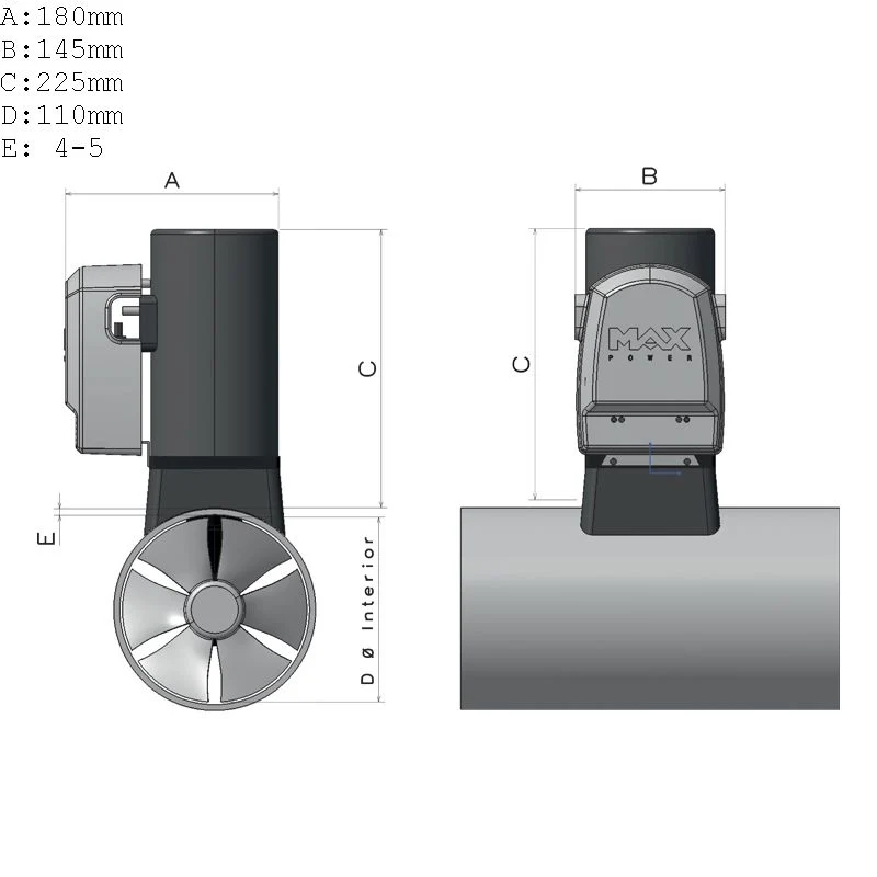 Max Power, baugpropell 25 Kompositt/Mono, 12V, 2,5 HK, 17-30 fot, 125 , 28 kg, Ø 110 mm