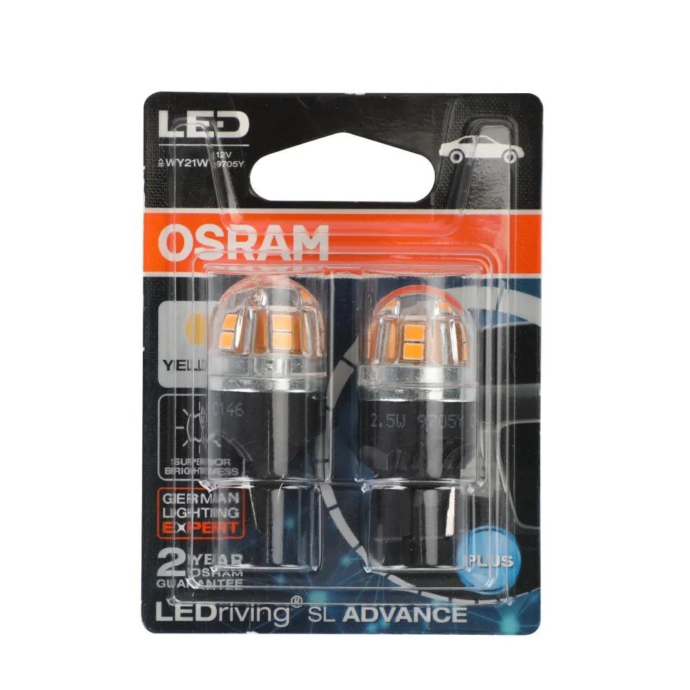2x OSRAM 9705Y Bil Auxiliary Pærer LED WY21W 12V2.5W WX3X16D Generisk