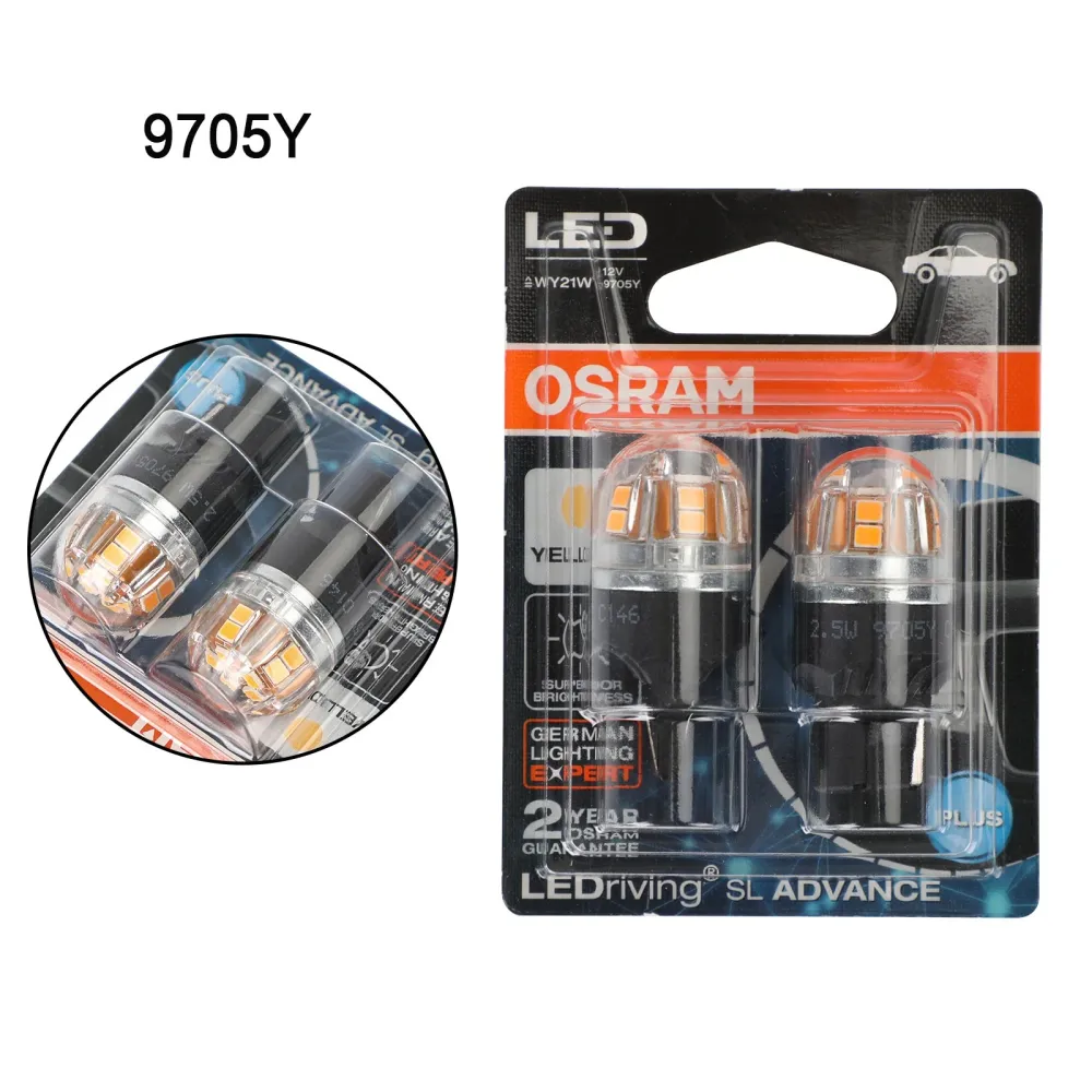 2x OSRAM 9705Y Bil Auxiliary Pærer LED WY21W 12V2.5W WX3X16D Generisk