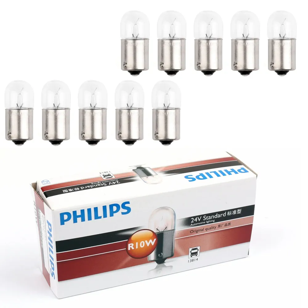 10 stk Ekte Philips 13814 24V 10W R10W BA15S Standard singalinglampepærer generisk