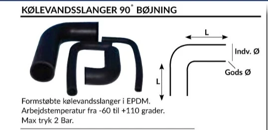 Støpt kjølevannslange 12 mm, EPDM, 300 mm, -60 til +110 °, 2,0 bar