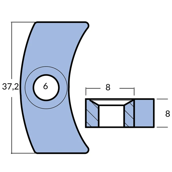 Tecnoseal, Monteringsbrakett 2-delt Volvo 120S drev, Ø6,0 mm, H8 mm, L37 mm, 876286 + 851983