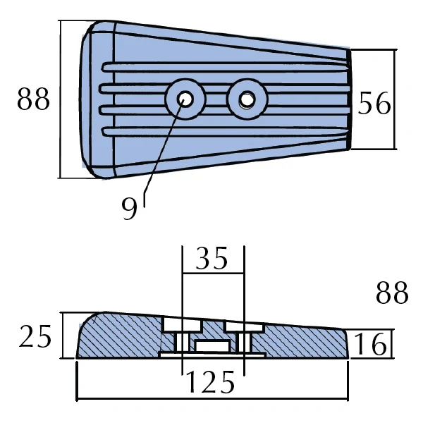 Tecnoseal, sink anode Volvo plate SX-, DPS-B og FWD, 3888813, 3888814, 3888815