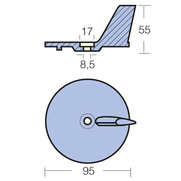 Tecnoseal, Sinkanode Yamaha 20-25-30 HK, Ø: 91,5 mm, Hull Ø: 8,5 mm, Høyde: 55 mm, Original nr.: 664-45371-01