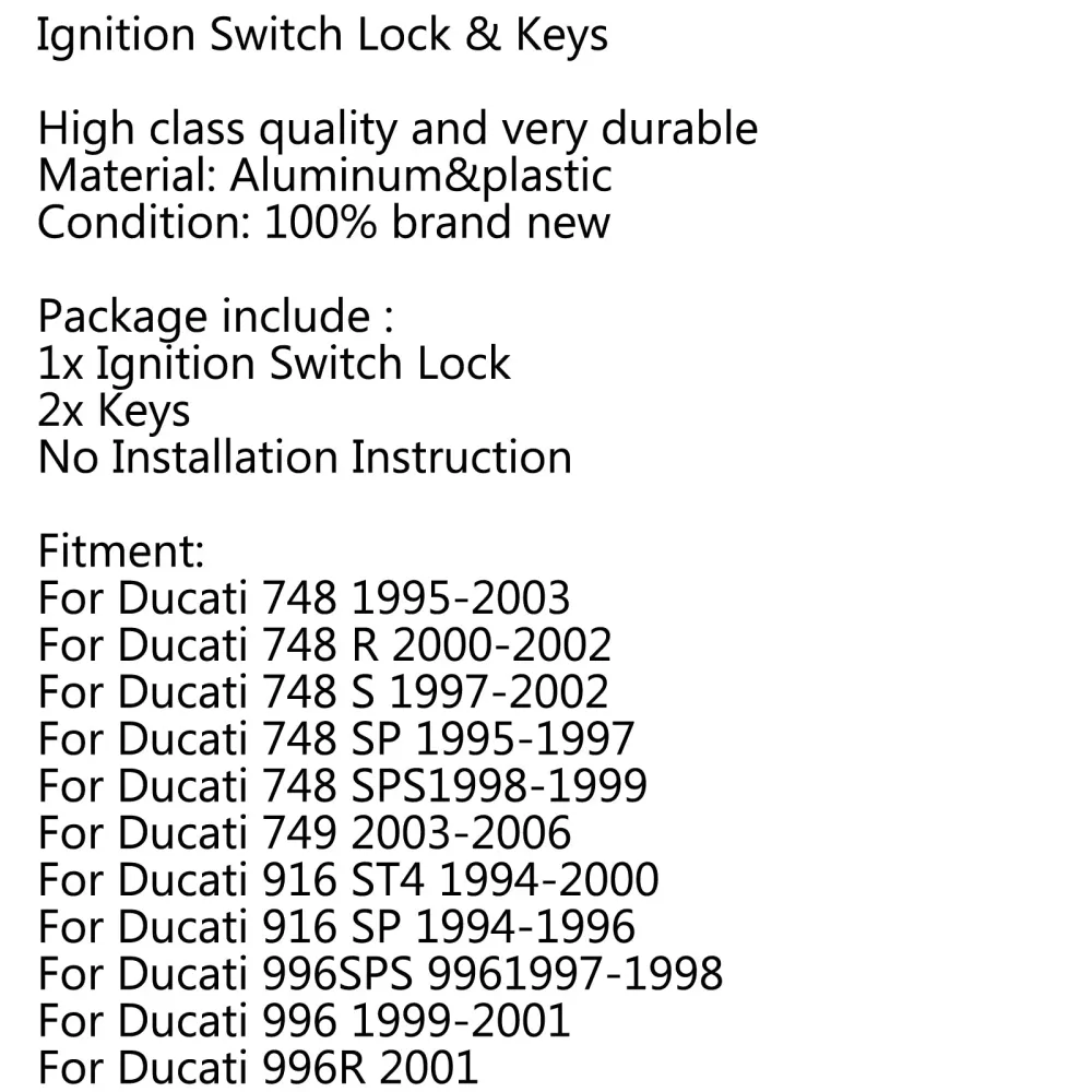 Tenningslåslås & Nøkkel til bensinlokk Ducati 998 996 916 999 900 Monster Generic