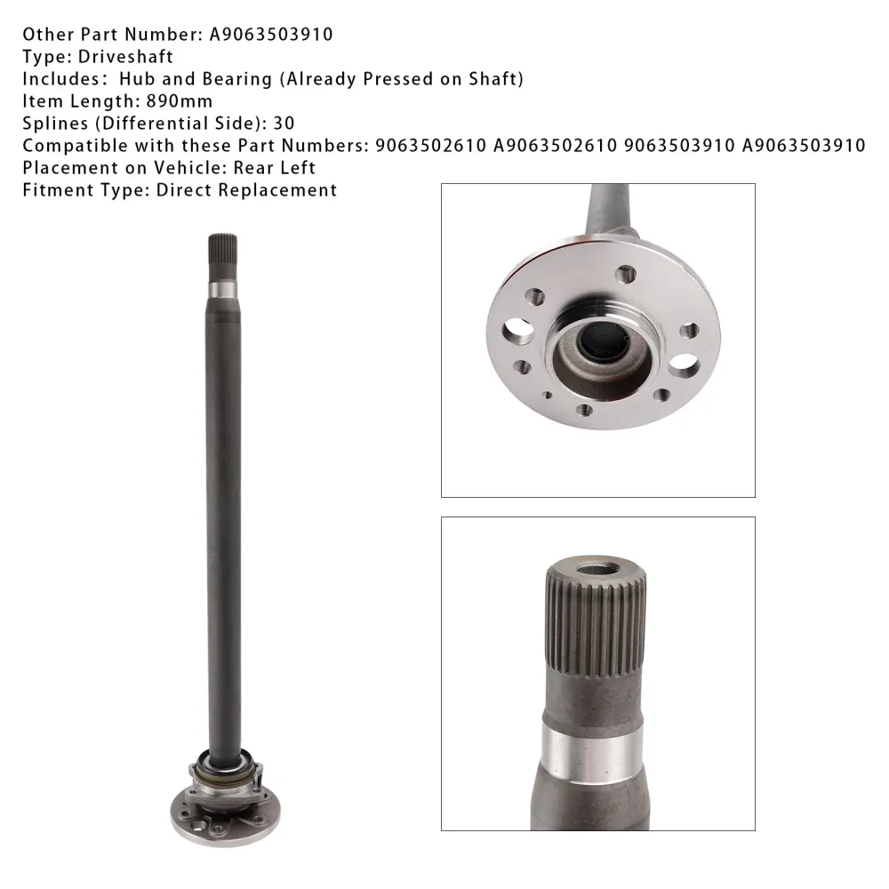 Volkswagen Crafter 30-50 Pritsche/Fahrgestell (2F) Bakre venstre drivaksel Propaksel 9063502610